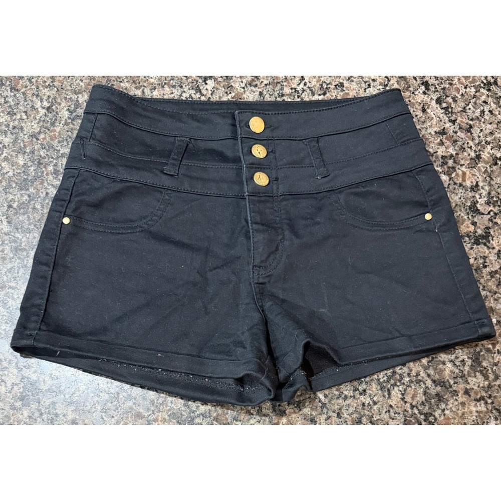 Refuge Womens Black High Waisted Triple Button Fly Shorts Size 6 Cuffed Twill